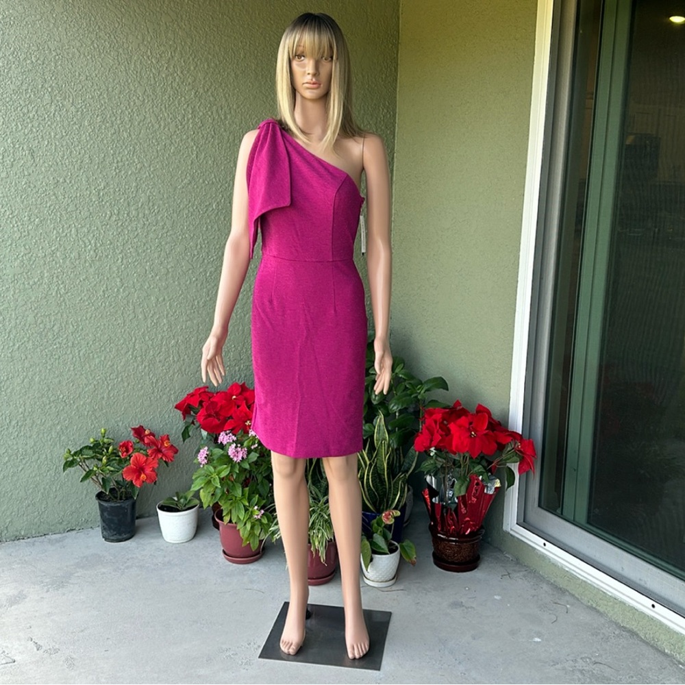 #10501-11 Women’s One-shoulder dress with bow detail,Size 6 and 10,Pink